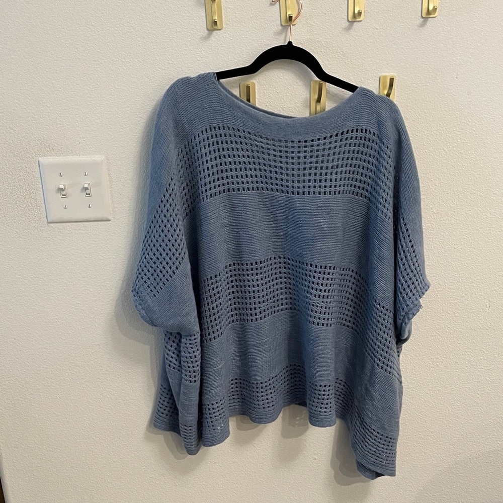 Do Everything in Love Blue Knit Poncho